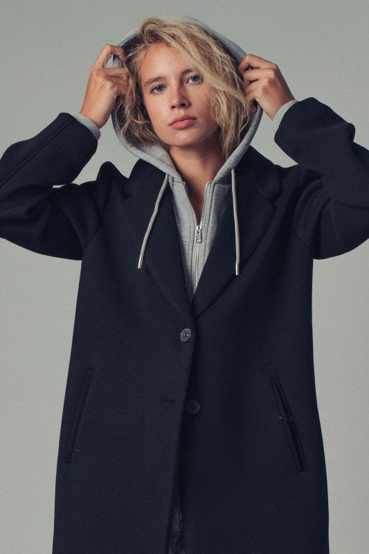 Scuba Topcoat with Detachable Hoodie in BLACK - Women's Coats | Urban Daizy