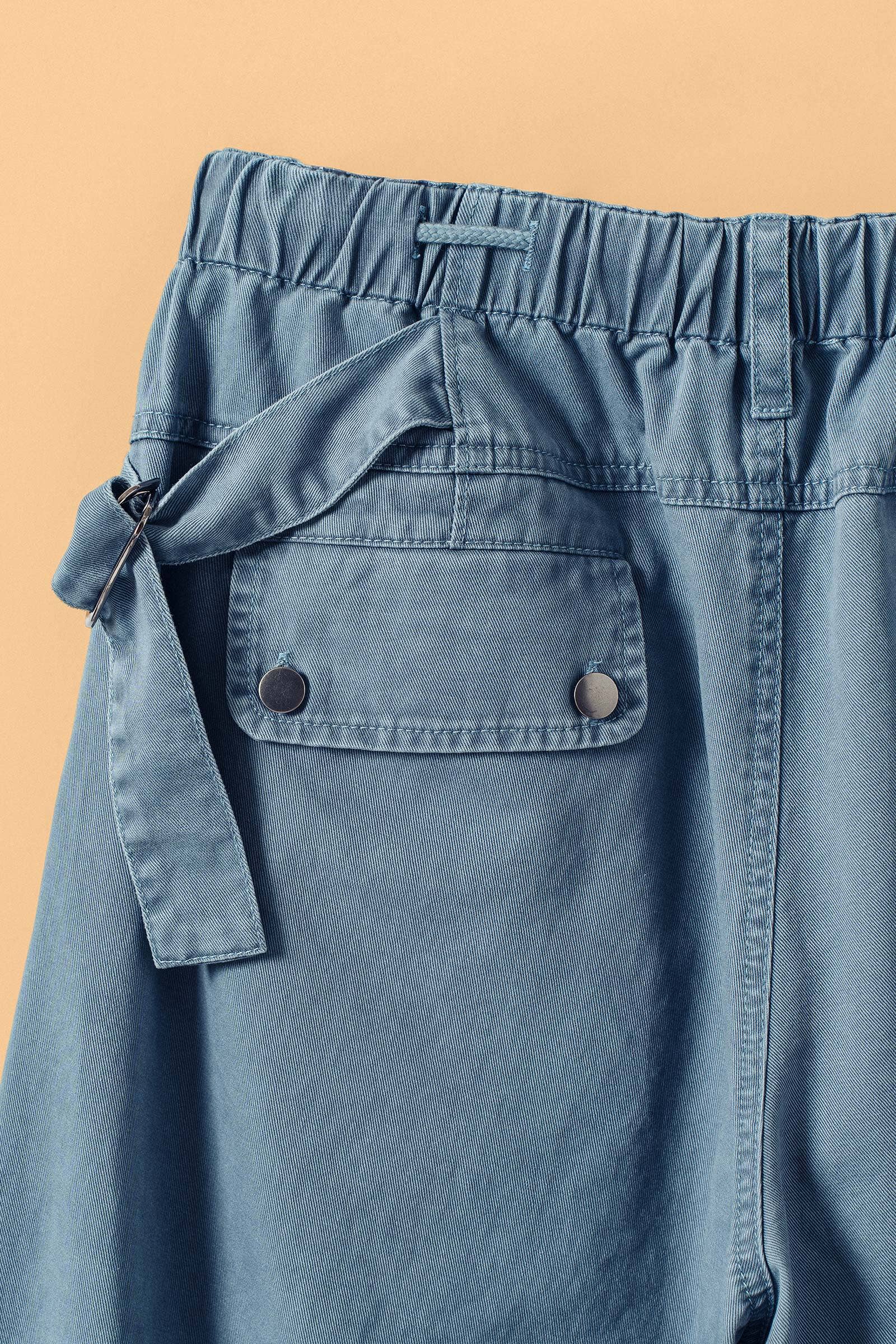 Wide-Leg Drawstring Denim Pants