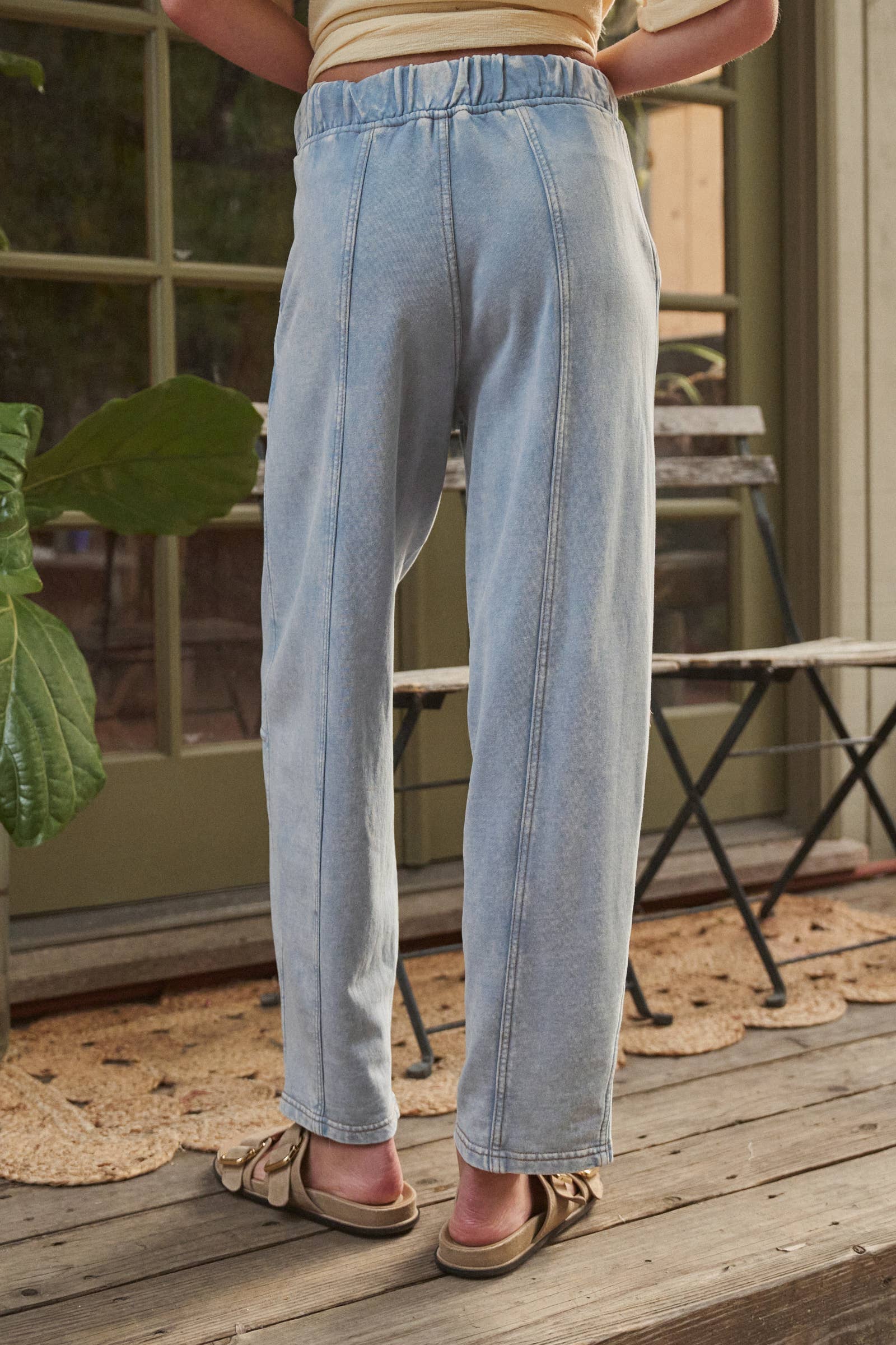Urban Daizy Acid Wash Paneled Cotton Lounge Pants Lt-Blue Lounge Sweatpants/Joggers - Women's (TNPT0826-Lt-Blue) – alternate view 2