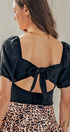 Urban Daizy Open Back Bow Tie Puff Sleeve Textured Bodysuit Black Bodysuit - Women's (TNTP3996) – alternate view 5