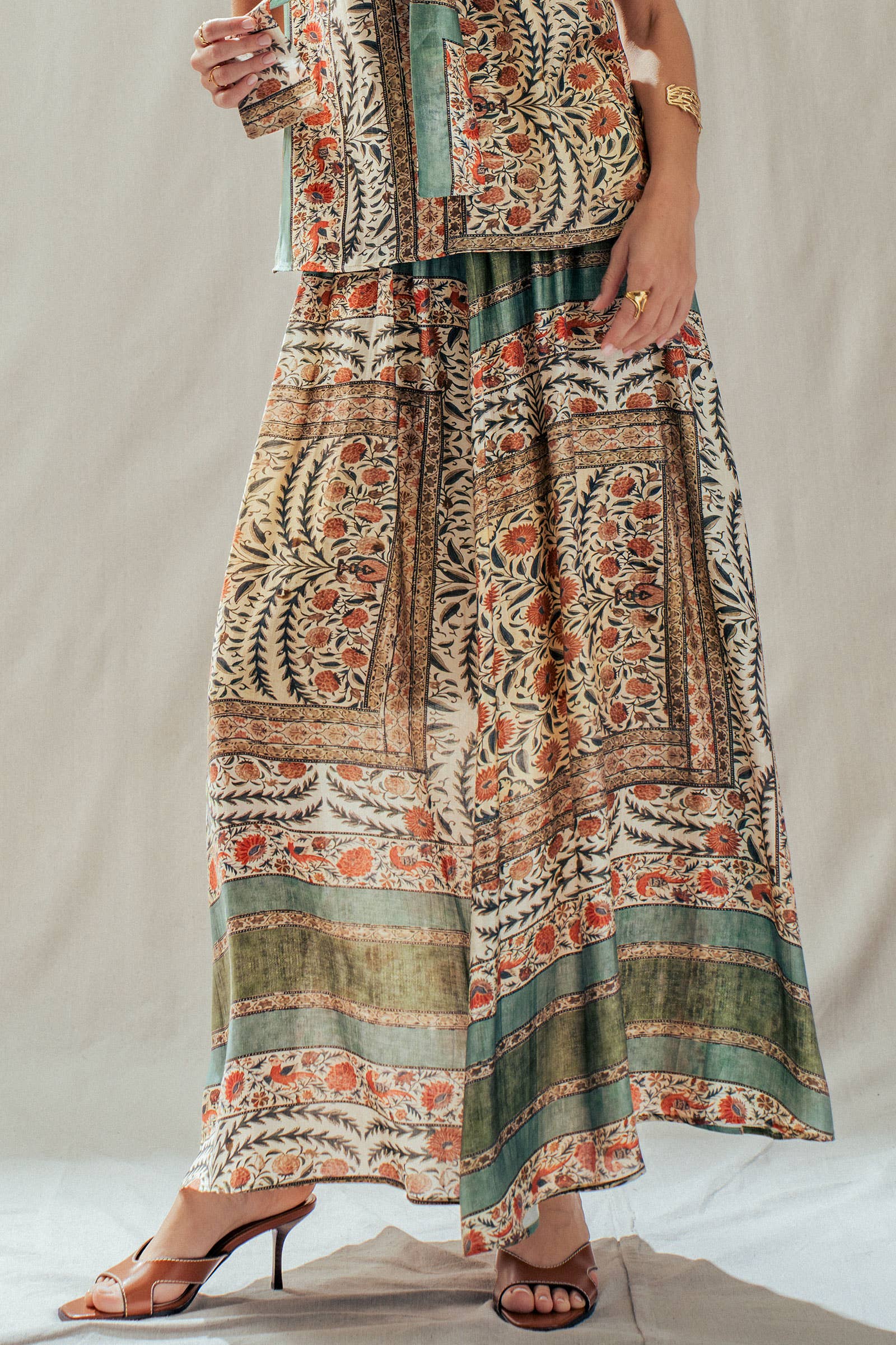 Urban Daizy Botanical Bird Print Tencel Blend Maxi Skirt Multi Skirt - Women's (UDSK0101-Multi)