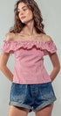 Urban Daizy Gingham Ruffle Off-Shoulder Crop Top Pink Blouse - Women's (UDZ-TP-01034) – alternate view 6