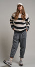 Striped Oversized Chunky Knit Sweater in BLACK - Women's Sweaters | Urban Daizy