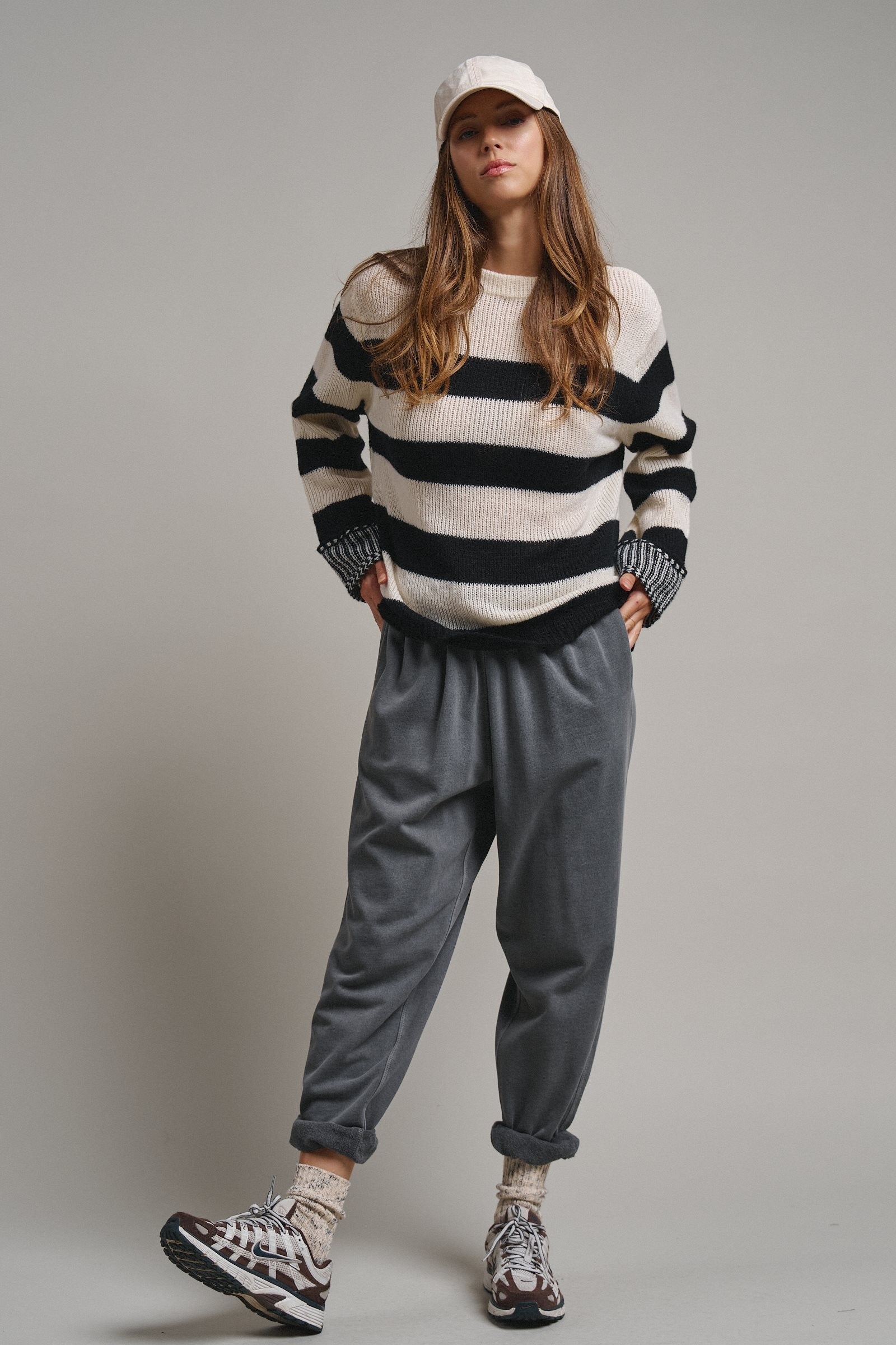 Striped Oversized Chunky Knit Sweater in BLACK - Women's Sweaters | Urban Daizy