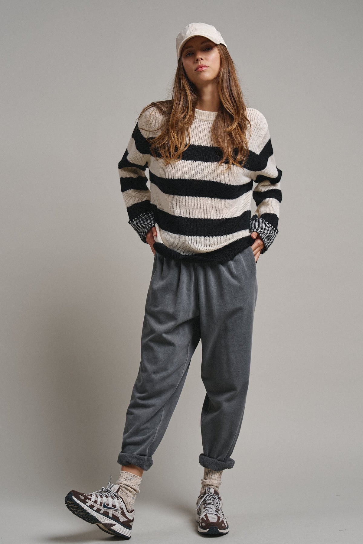 Striped Oversized Chunky Knit Sweater in BLACK - Women's Sweaters | Urban Daizy
