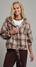Plaid Flannel Hooded Shirt Jacket with Drawstring Hem in KHAKI - Women's Shirts & Blouses | Urban Daizy