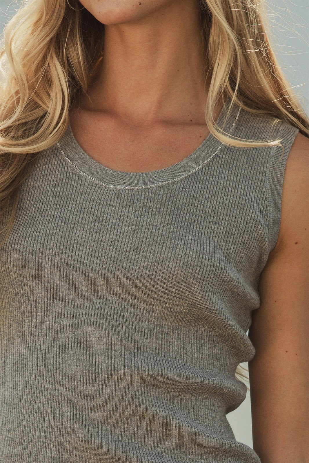 Beaded Neckline Rib Tank in GREY - Women's Tops | Urban Daizy
