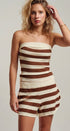 Urban Daizy Retro Striped Knit Bandeau & Shorts Co-ord Set Ivory-Navy Lounge Set - Women's (UDST0149-Ivory-Navy) – alternate view 15