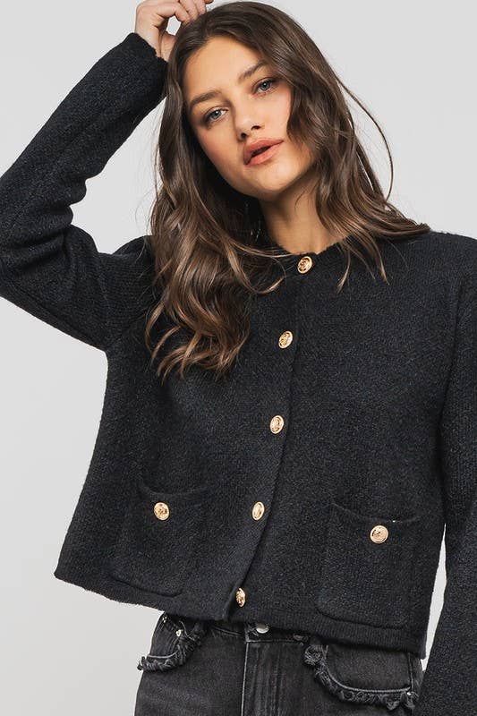 Urban Daizy Textured Button Front Cropped Knit Cardigan Beige Knit Top - Women's (UDZ-TP-00751) – alternate view 9