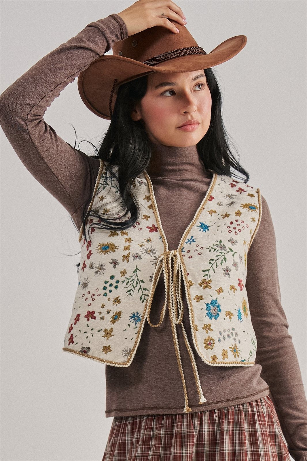 The Folklore Tapestry Vest in BEIGE MULTI - Women's Vests | Urban Daizy