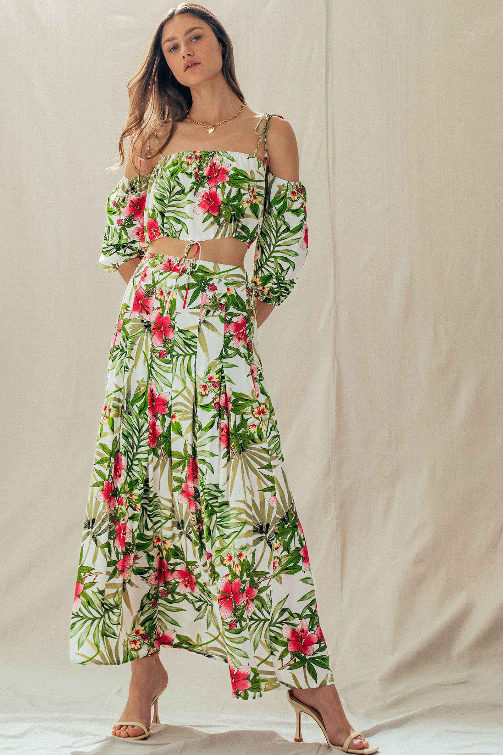 Urban Daizy Off Shoulder Crop Top with Floral Maxi Skirt White Top & Skirt Set - Women's (UDZ-AC-00238) – alternate view 10