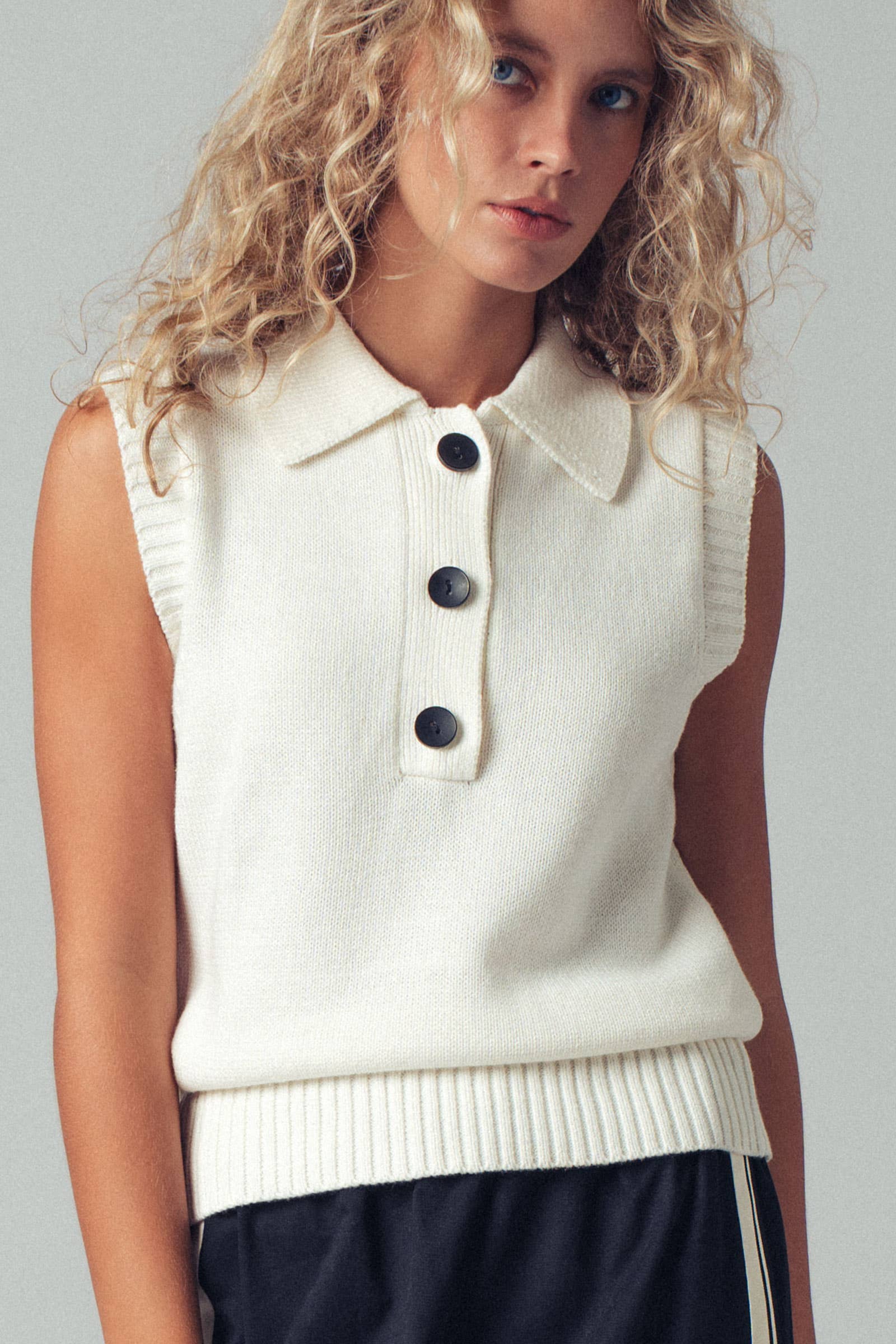 Polished Sleeveless Knit Polo Vest