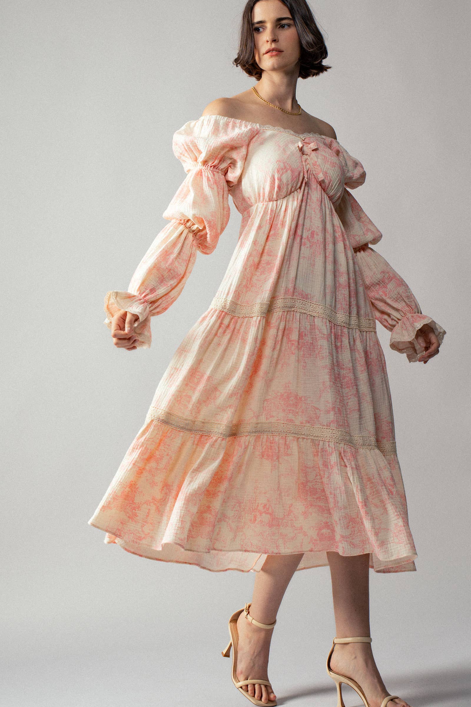 Urban Daizy Off-Shoulder Tiered Puff Sleeve Midi Dress Blue Dress - Women's (UDDR0211-Blue) – alternate view 17