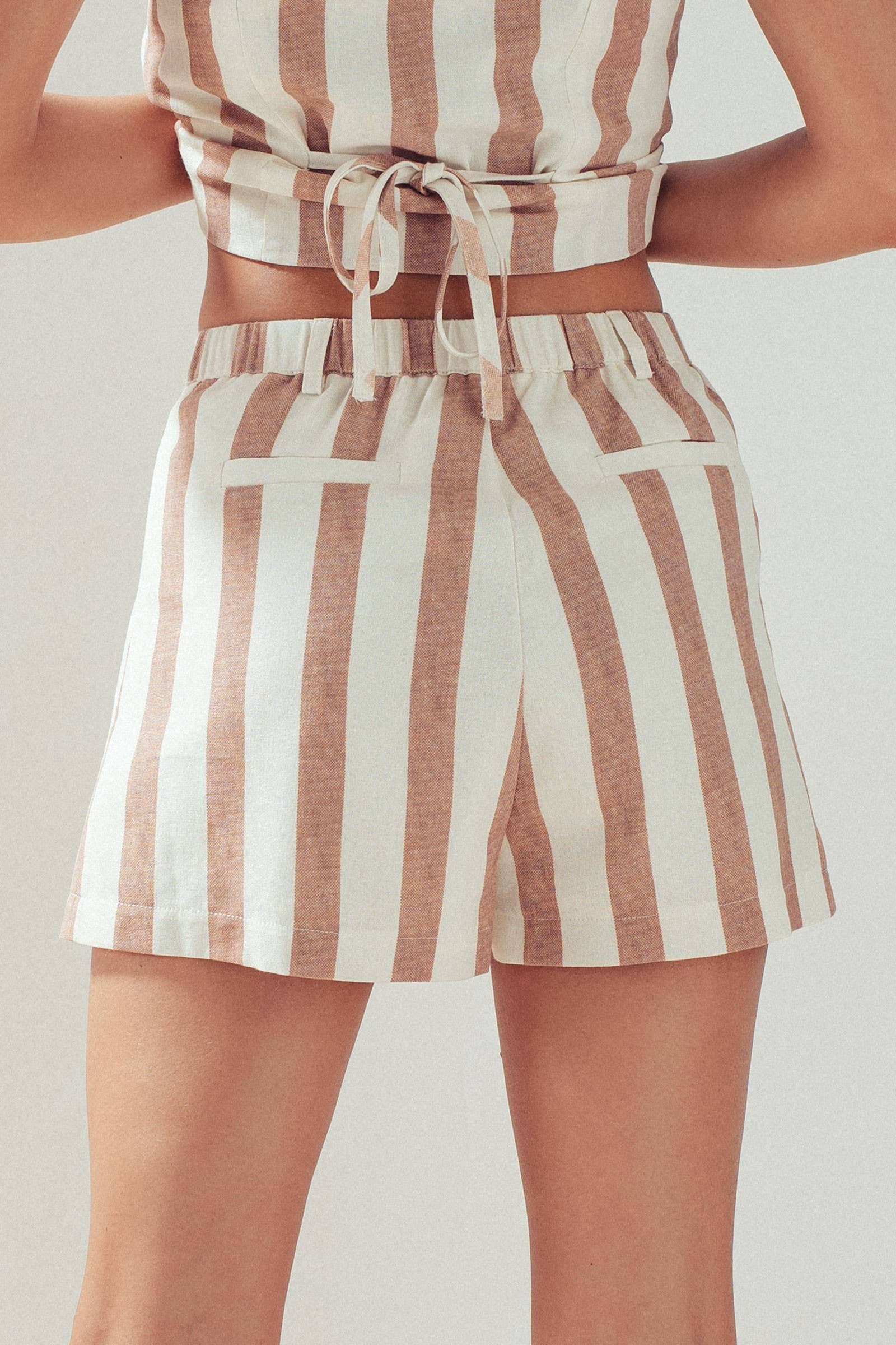 Urban Daizy Striped Linen Blend Two-Piece Set Taupe Top & Short Set (NOT Loungewear) - Women's (UDZ-AC-00232) – alternate view 4