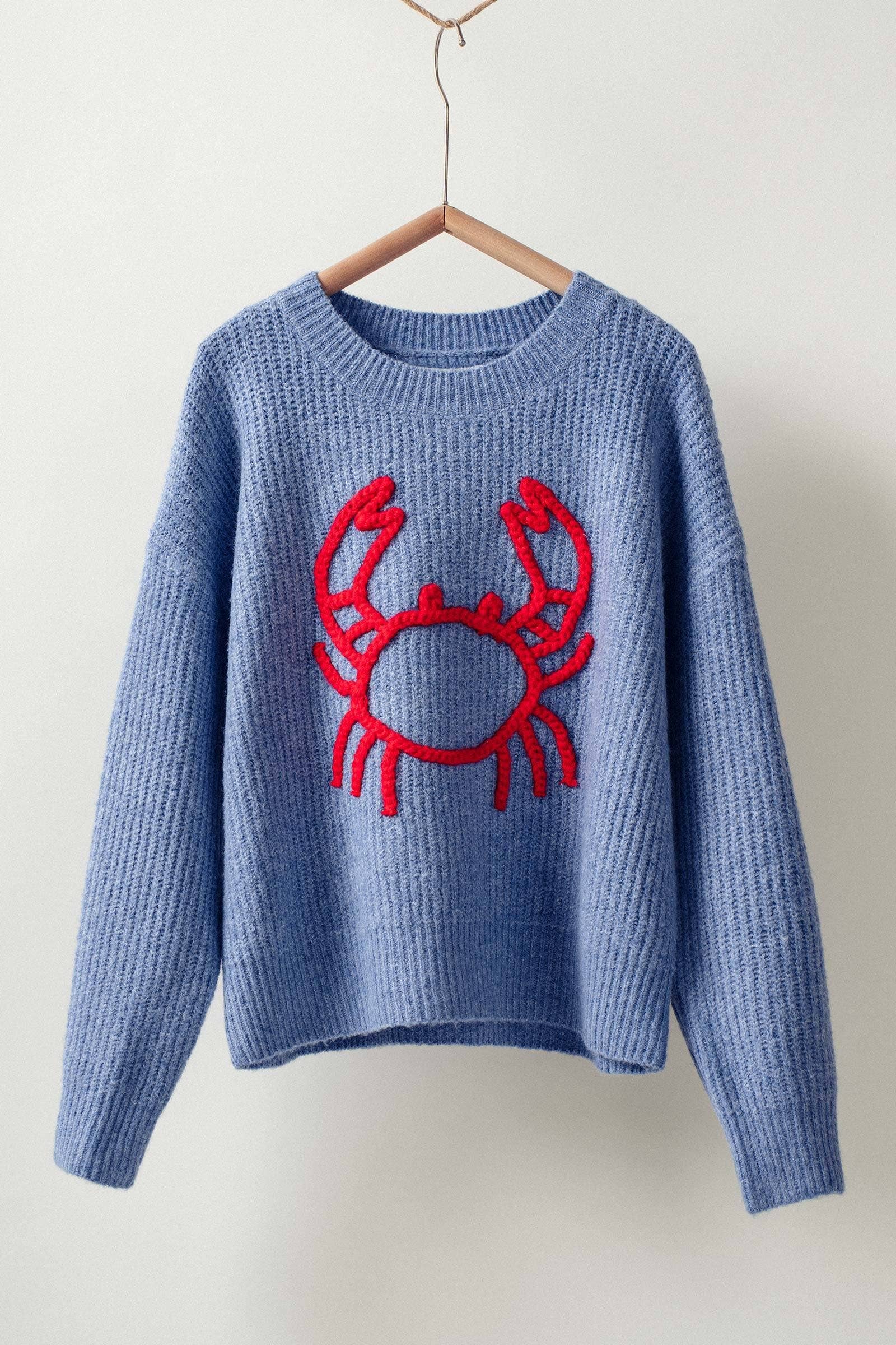 Chunky Crab Embroidered Knit Sweater