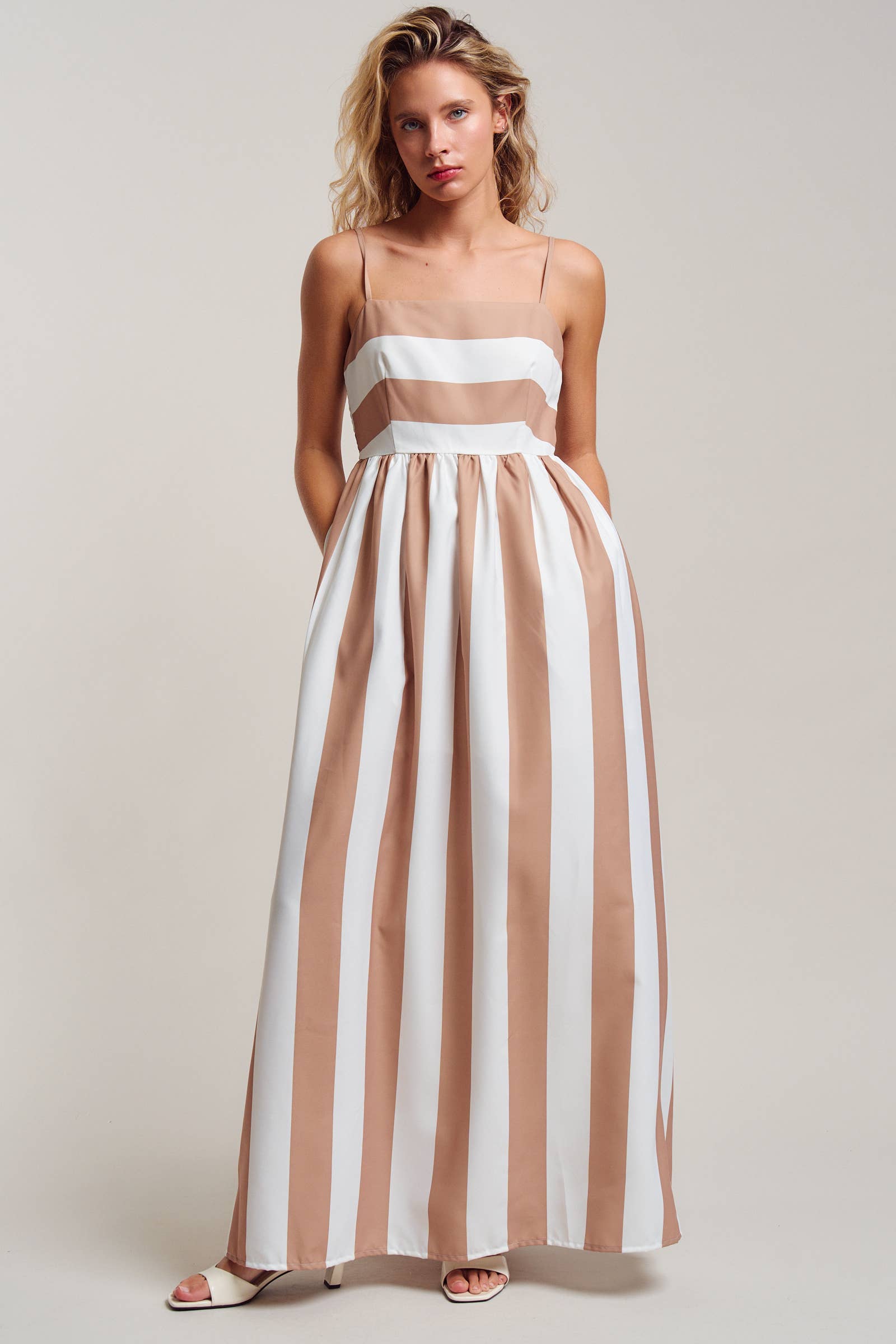 Vertical Stripe Smocked Back Maxi Dress