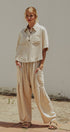 Washed Utility Half-Placket Cropped Shirt in TAUPE	 - Women's Shirts & Blouses | Urban Daizy