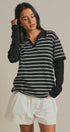 Striped Collared Layered Polo Top in BLACK - Women's Sweaters | Urban Daizy
