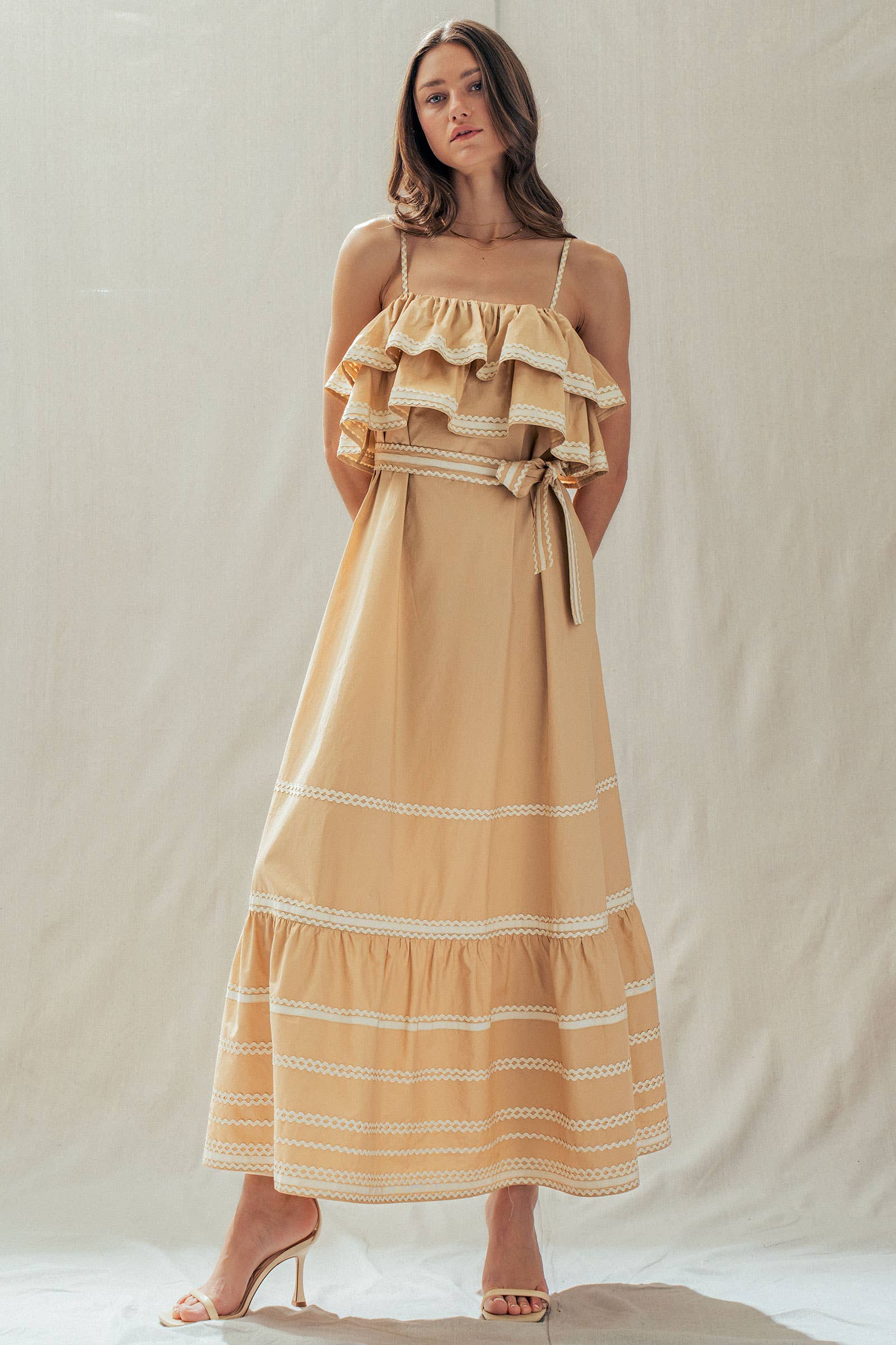 Urban Daizy Rickrack Trim Tiered Ruffle Cotton Maxi Dress Black Dress - Women's (UDDR0346) – alternate view 12