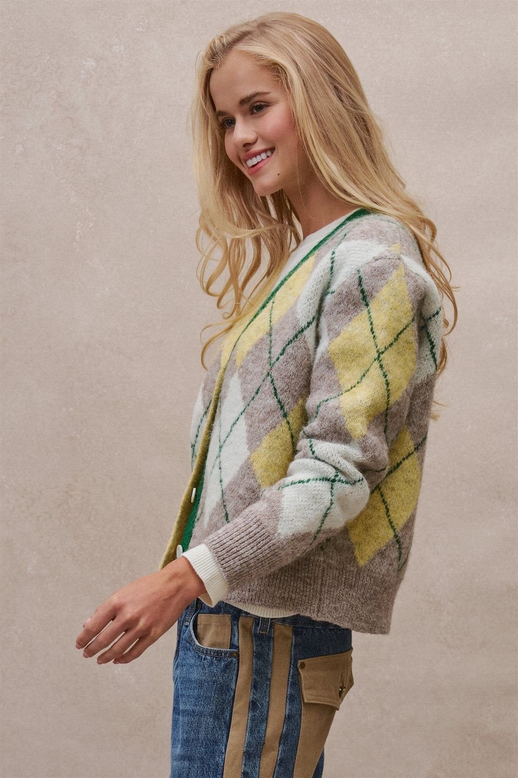 Vintage Pastel Argyle Back to School Cardigan in Preppy Old  in GREEN - Women's Cardigans & Shrugs | Urban Daizy