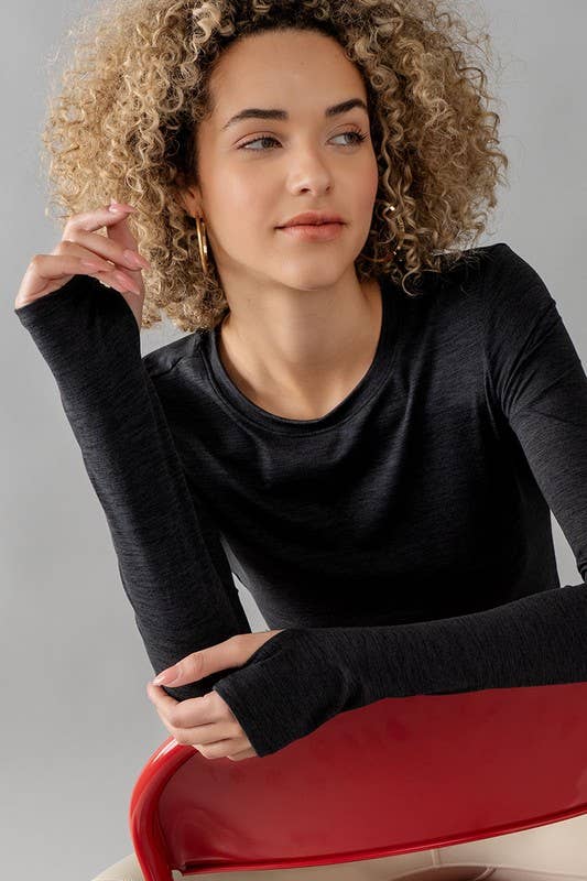 Urban Daizy Basic Crew Neck Long Sleeve Activewear Black Athletic Top - Women's (UDZ-TP-00560) – alternate view 4