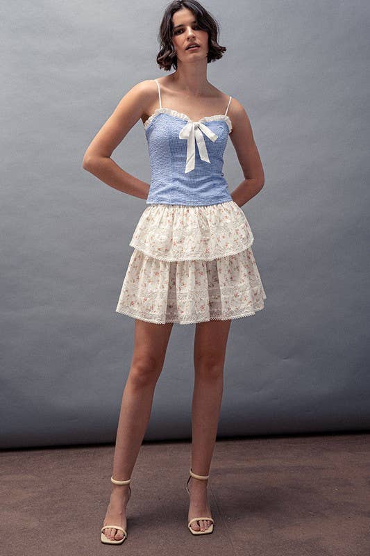 Urban Daizy Vintage Pink Rose Print Lace Trim Double Tiered Mini Skirt Ivory Skirt - Women's (UDZ-AC-00158) – alternate view 8