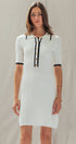 Urban Daizy Contrast Trim Ribbed Knit Polo Mini Dress Ivory-Black Dress - Women's (UDDR0341-Ivory-Black)