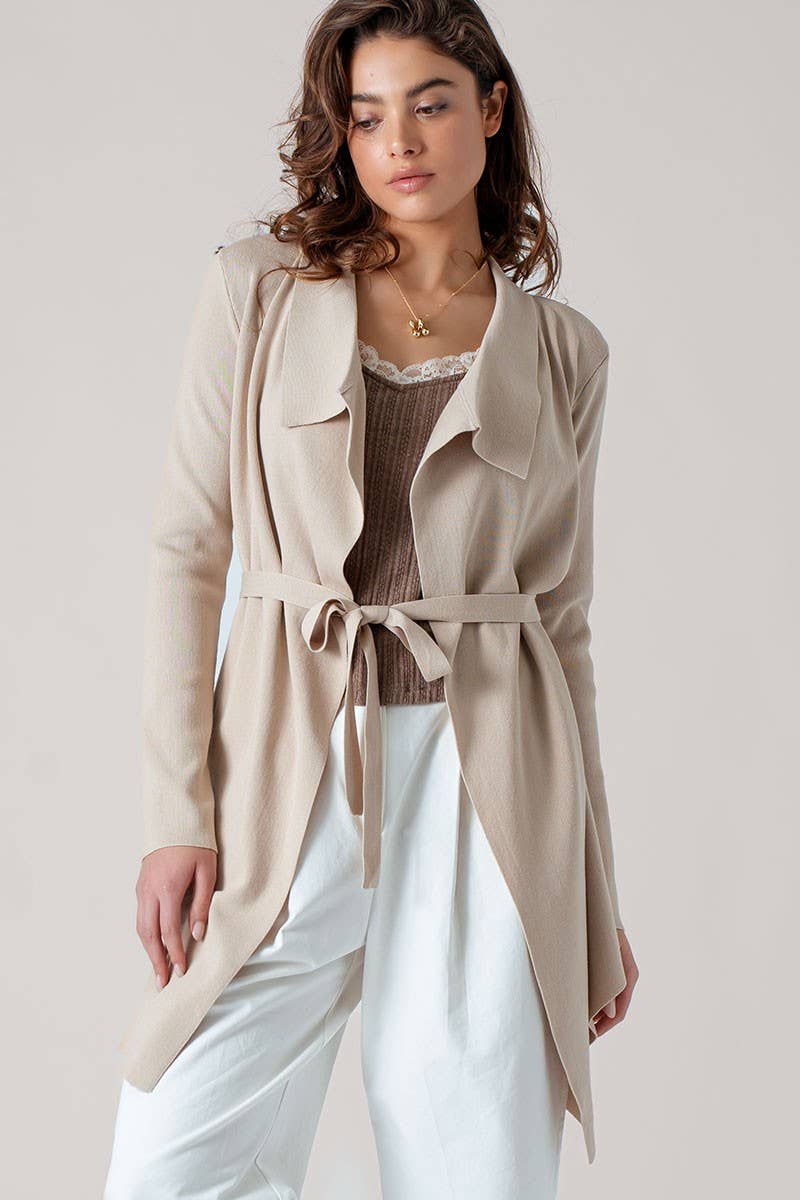 Urban Daizy Draped Front Long Sleeve Waist Tie Cardigan Taupe Cardigan - Women's (UDZ-KN-00530) – alternate view 11