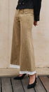 Wide Leg Lace Hem Denim Casual Pants in TAUPE	 - Women's Casual Pants | Urban Daizy