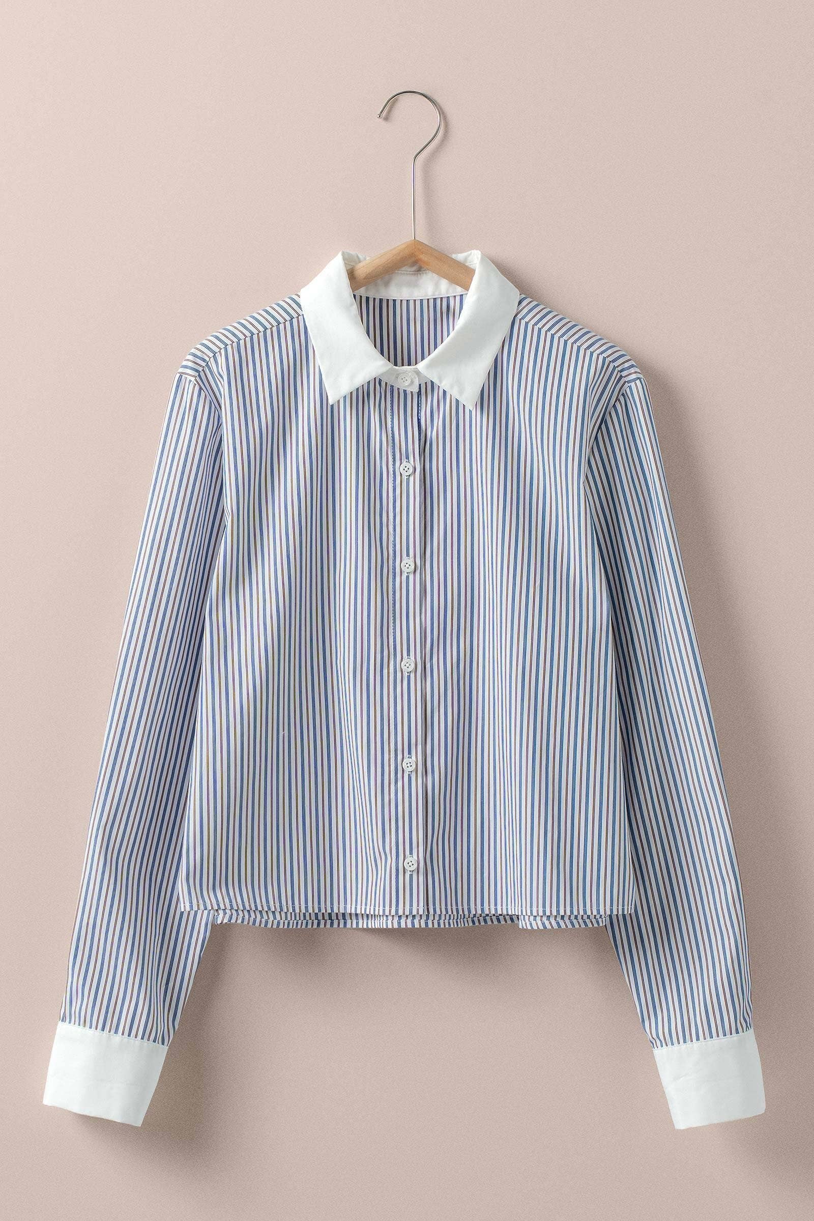 Urban Daizy Stripe Contrast Collar Button Down Shirt Stripe Button Down Shirt - Women's (UDZ-TP-01006)