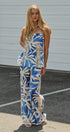 Satin Wide-Leg Pants Set with Crop Top in BLUE IVORY - Women's Pants Sets | Urban Daizy
