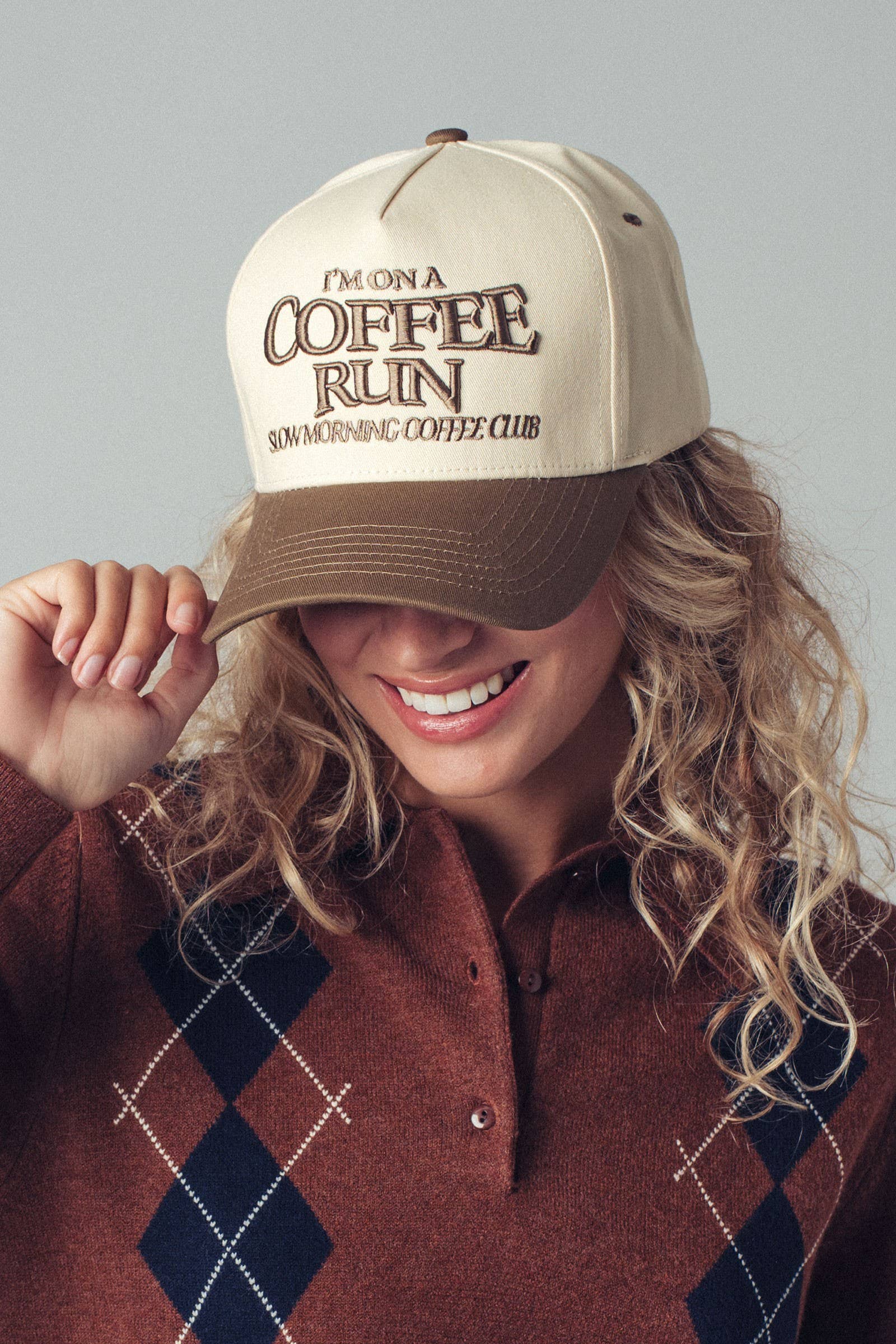 Urban Daizy I'm on a Coffee Run Embroidered Trucker Cap Brown Trucker Hat - Women's (UDZ-KN-00653) – alternate view 2
