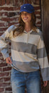 Striped Knit Rugby Polo Sweater in IVORY GREY - Women's Sweaters | Urban Daizy