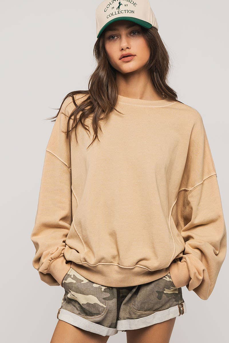 Crew Neck Comfort Washed  Spring Sweatshirt