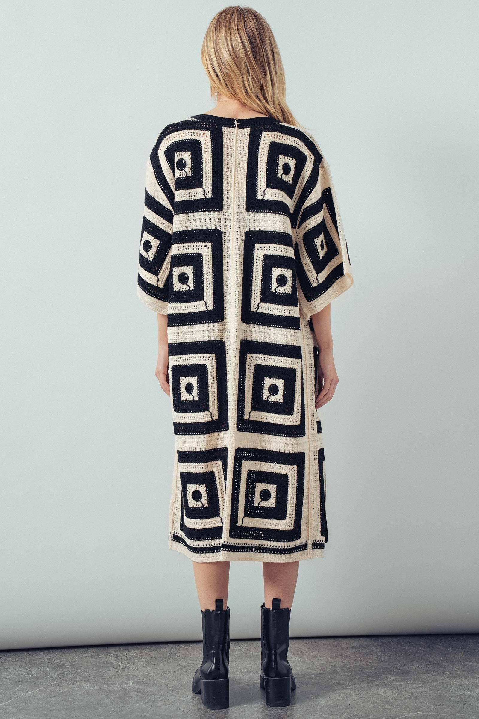 Geometric Granny Square Crochet Open Front Cardigan