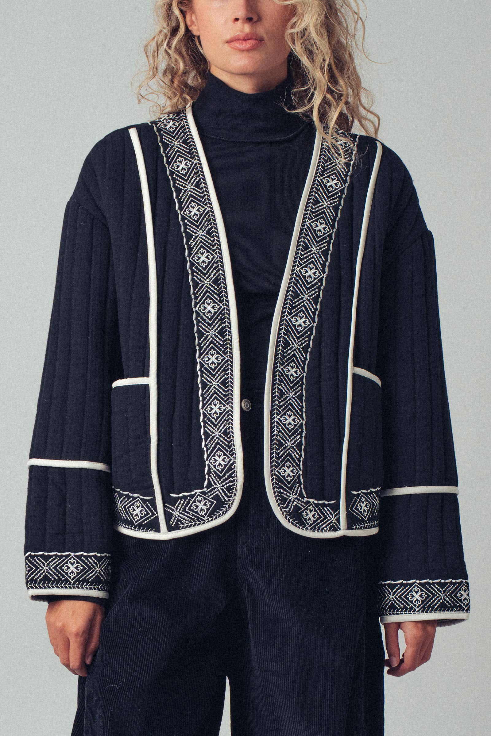 Boho Embroidered Quilted Western Cropped Jacket