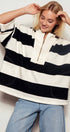 Urban Daizy Oversized Half Zip Bold Stripe Statement Pullover Sweatshirt Cream-Black Sweatshirt - Women's (UDZ-KN-00450)