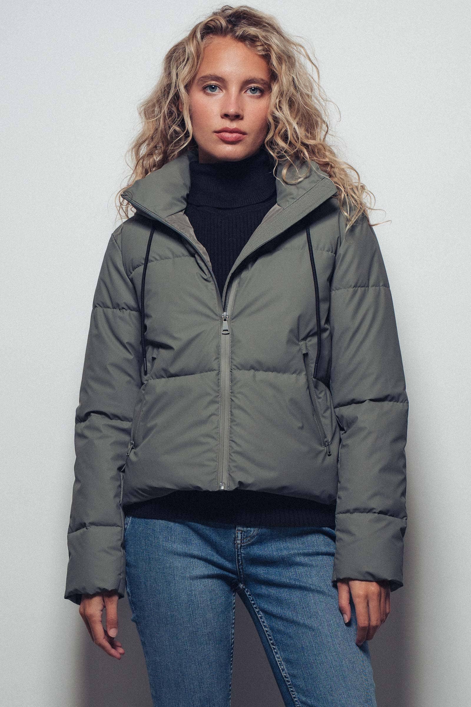 Urban Daizy Cozy Drawstring Hooded Puffer Jacket Black Puffer Jacket - Women's (UDZ-KN-00653) – alternate view 13