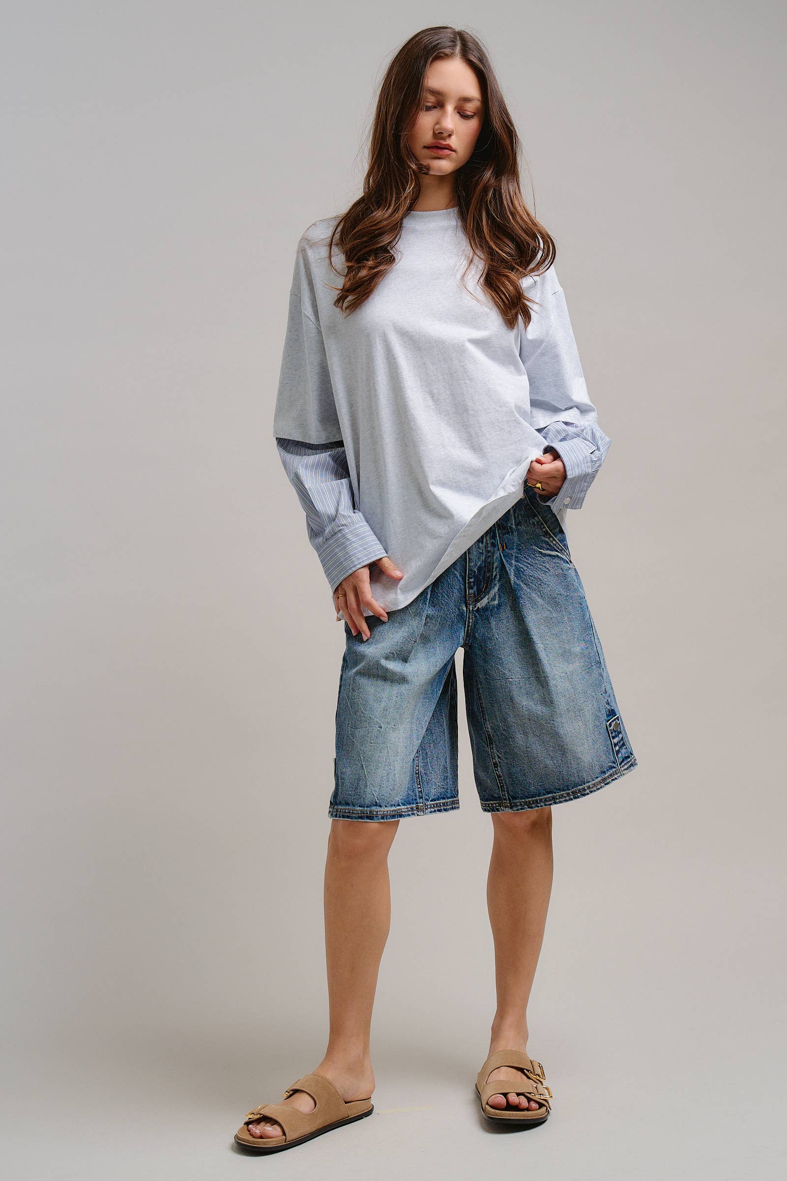 Urban Daizy Oversized Faux Layered Mixed Media Shirt Red Tunic - Women's (UDTP1445-Red) – alternate view 24