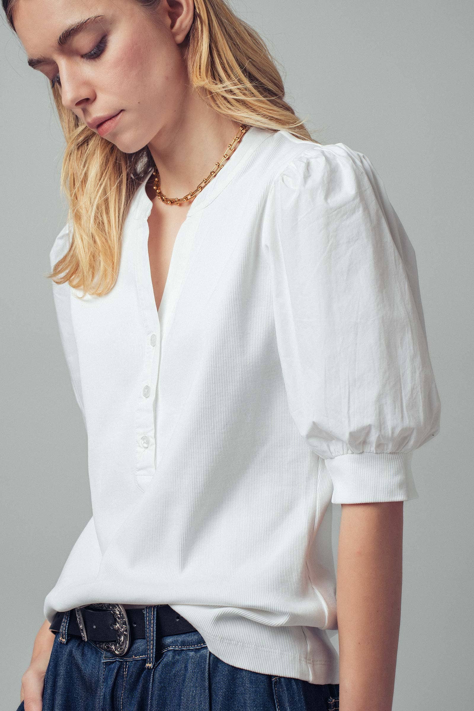 Puff Sleeve Henley Top