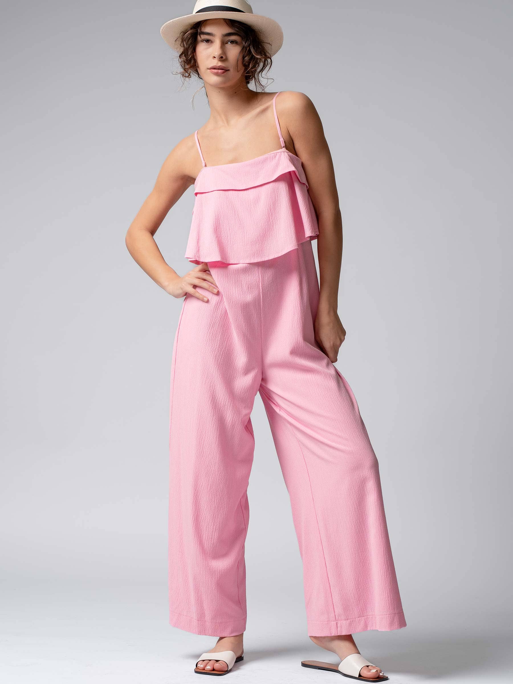Urban Daizy Ruffled Bodice Wide Leg Jumpsuit Pink Jumpsuit - Women's (UDZ-JR-00021) – alternate view 19