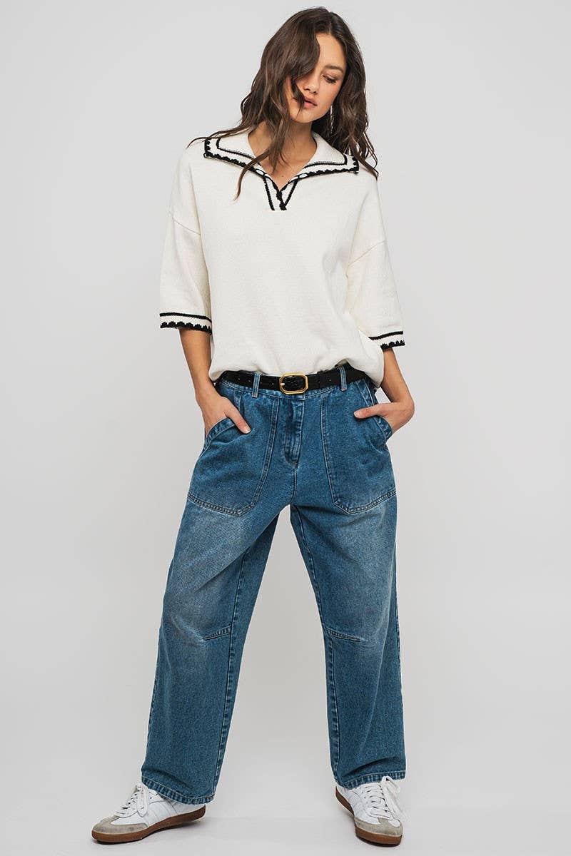 Urban Daizy Engineered Leg Wide Leg Denim Jeans Denim-Blue Lounge Sweatpants/Joggers - Women's (TNDN0284-Denim-Blue) ��� alternate 