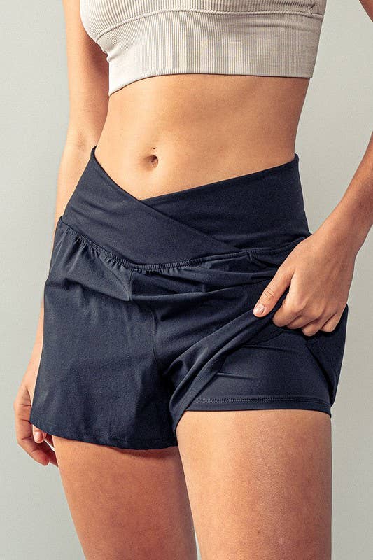 Urban Daizy Crossover Waist Athletic Yoga Shorts Black Athletic Shorts - Women's (UDZ-PT-00225) – alternate view 2