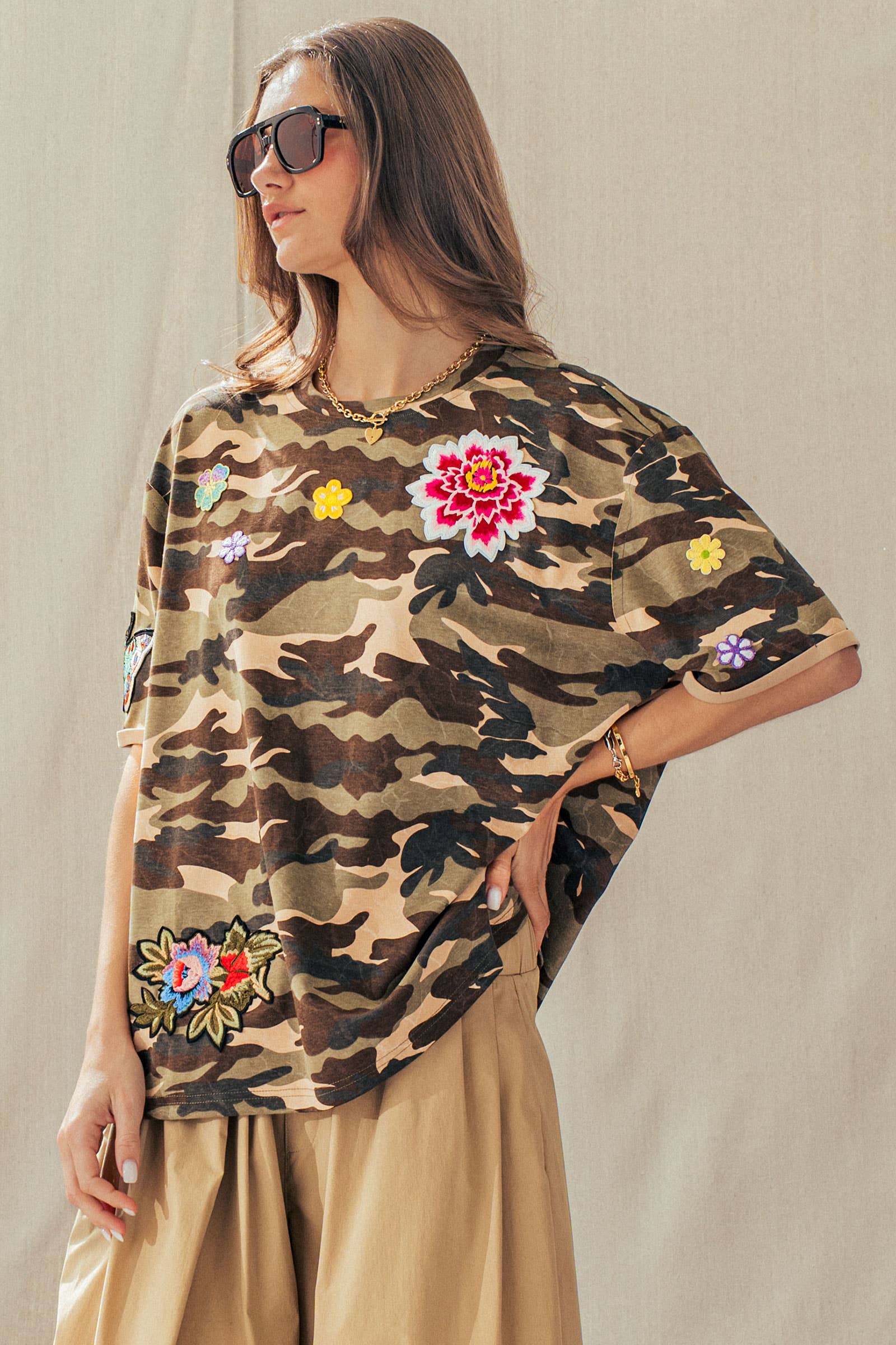 Urban Daizy Camo Floral Patch Oversized Cotton Tee Camouflage T-Shirt - Women's (UDZ-TP-01054) – alternate view 6