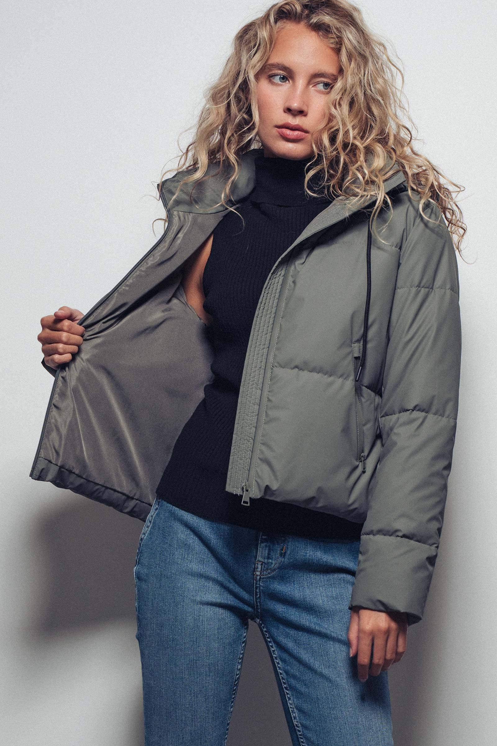 Urban Daizy Cozy Drawstring Hooded Puffer Jacket Black Puffer Jacket - Women's (UDZ-KN-00653) – alternate view 17