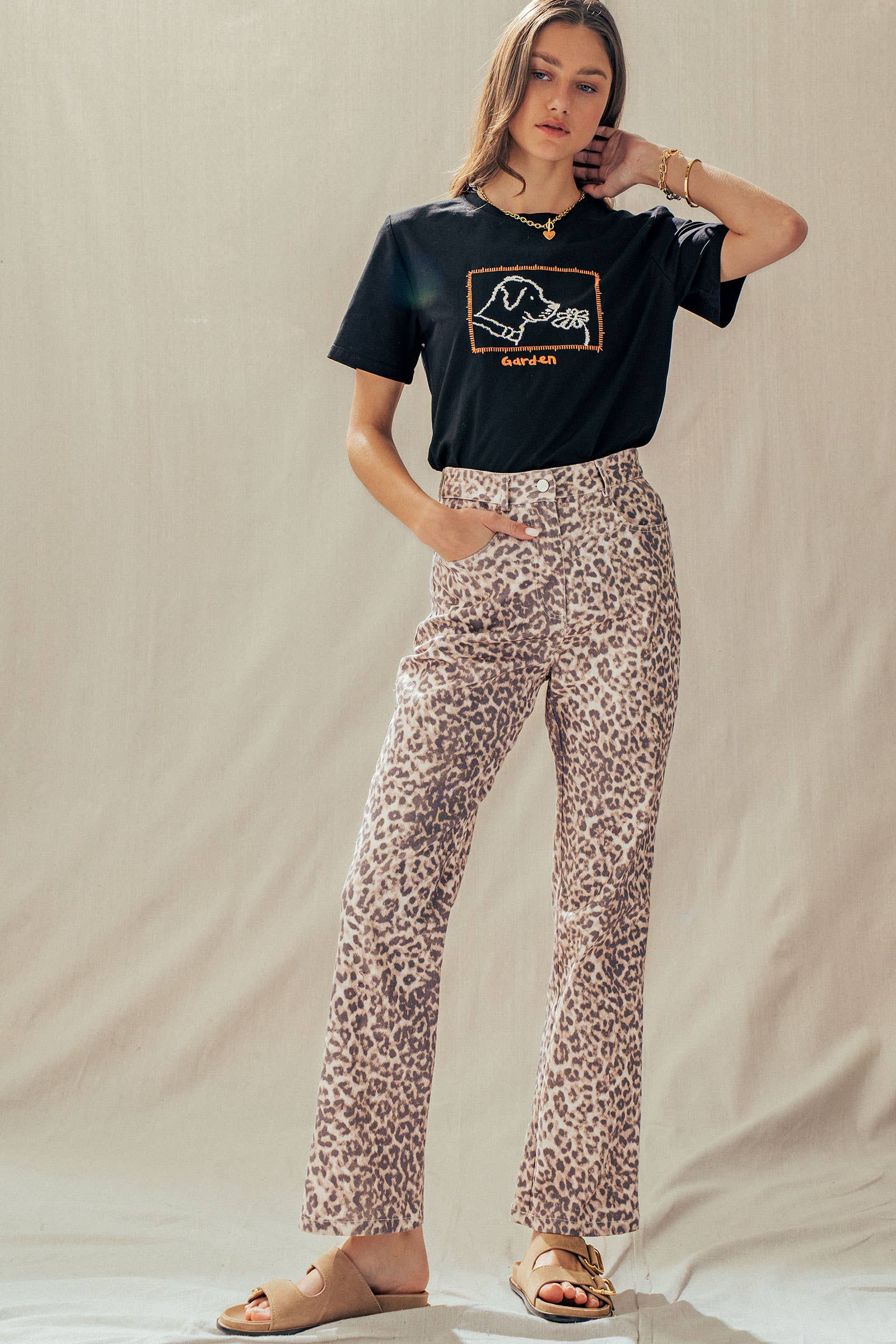 Leopard Print High-Rise Straight-Leg Pants