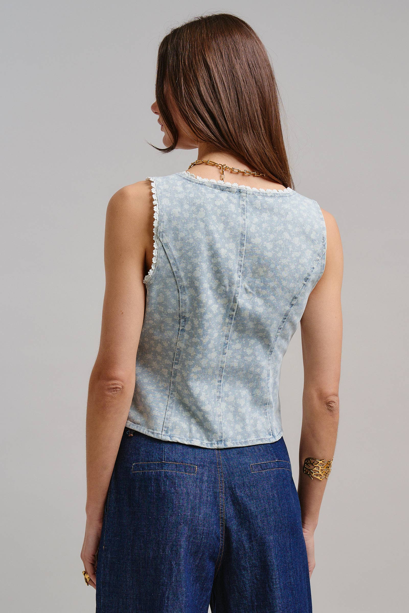 Urban Daizy Floral Jacquard Denim Corset Top Denim Tank Top - Women's (TNTP4018-Denim) – alternate view 6