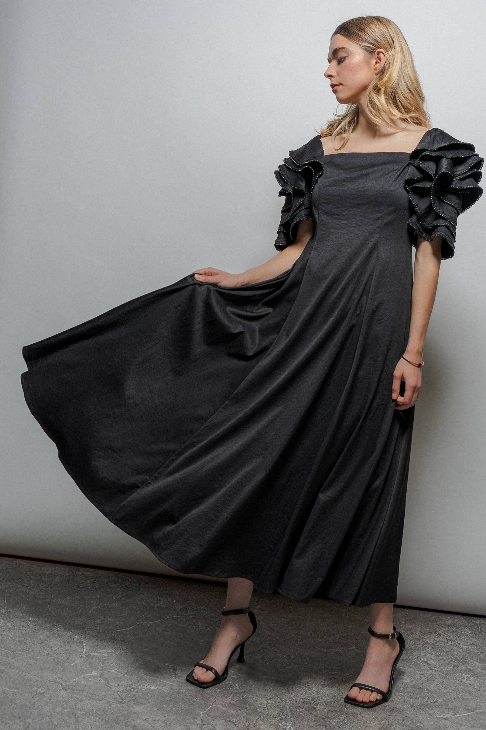 Tiered Ruffle Sleeve Smocked Midi Dress