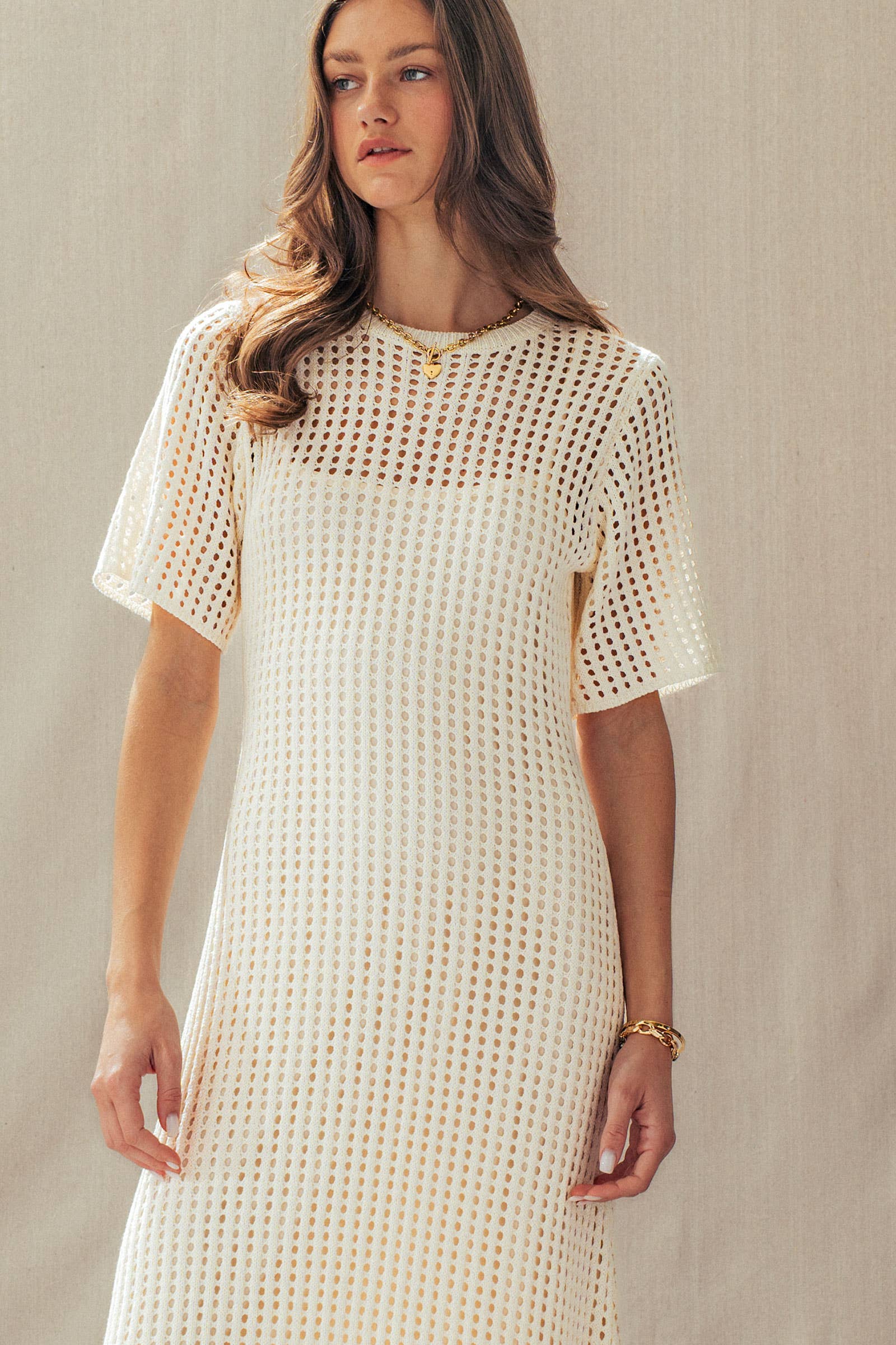 Urban Daizy Cotton Blend Open Knit Maxi Dress Ivory Dress - Women's (UDZ-DR-00532) – alternate view 7