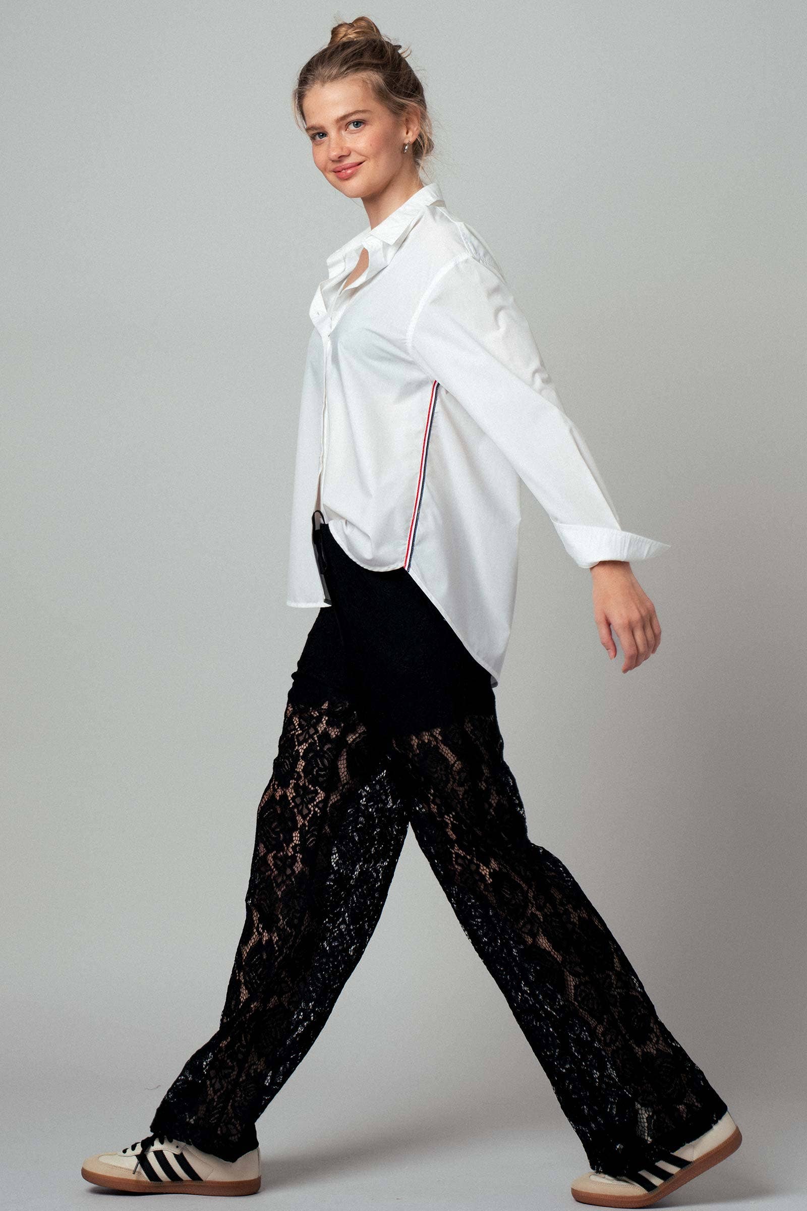 Striped Twill Tape Detail Statement Button Shirt | wholesale button down shirt - women's | Urban Daizy